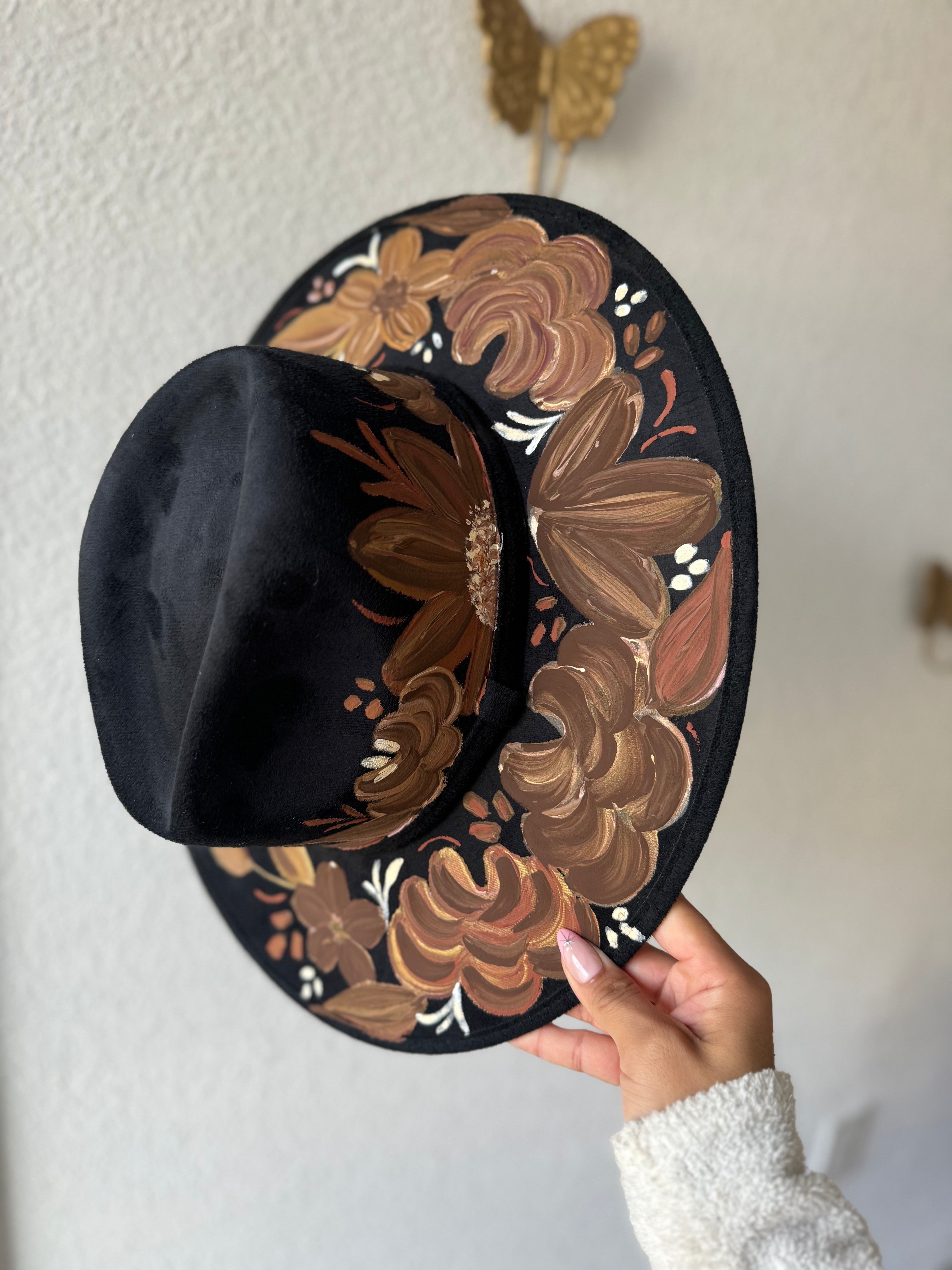 Medium Black Brown Floral Fedora