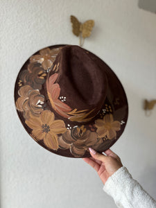 Large Dark Brown Floral Fedora