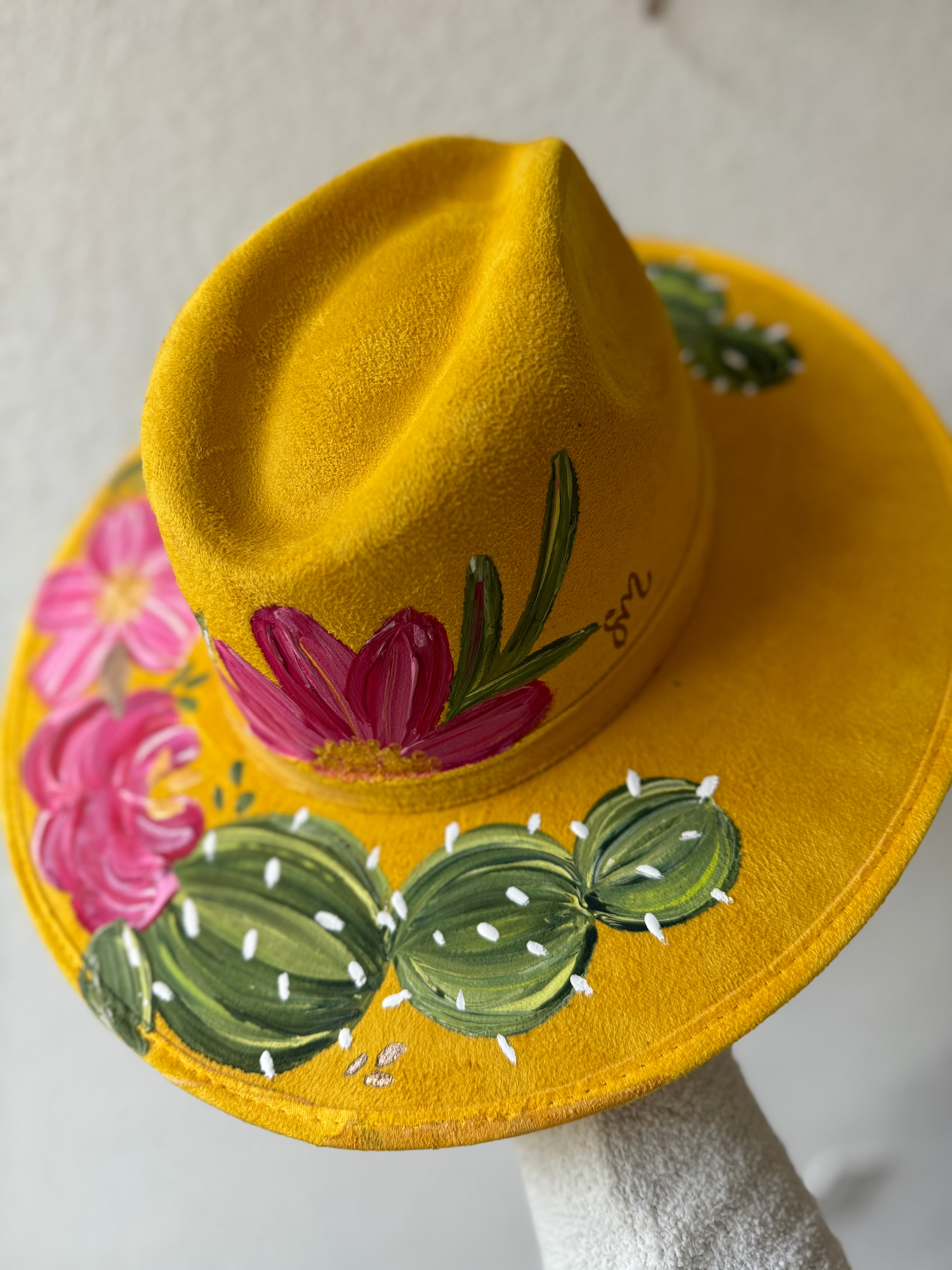 Medíum Mustard Floral Fedora