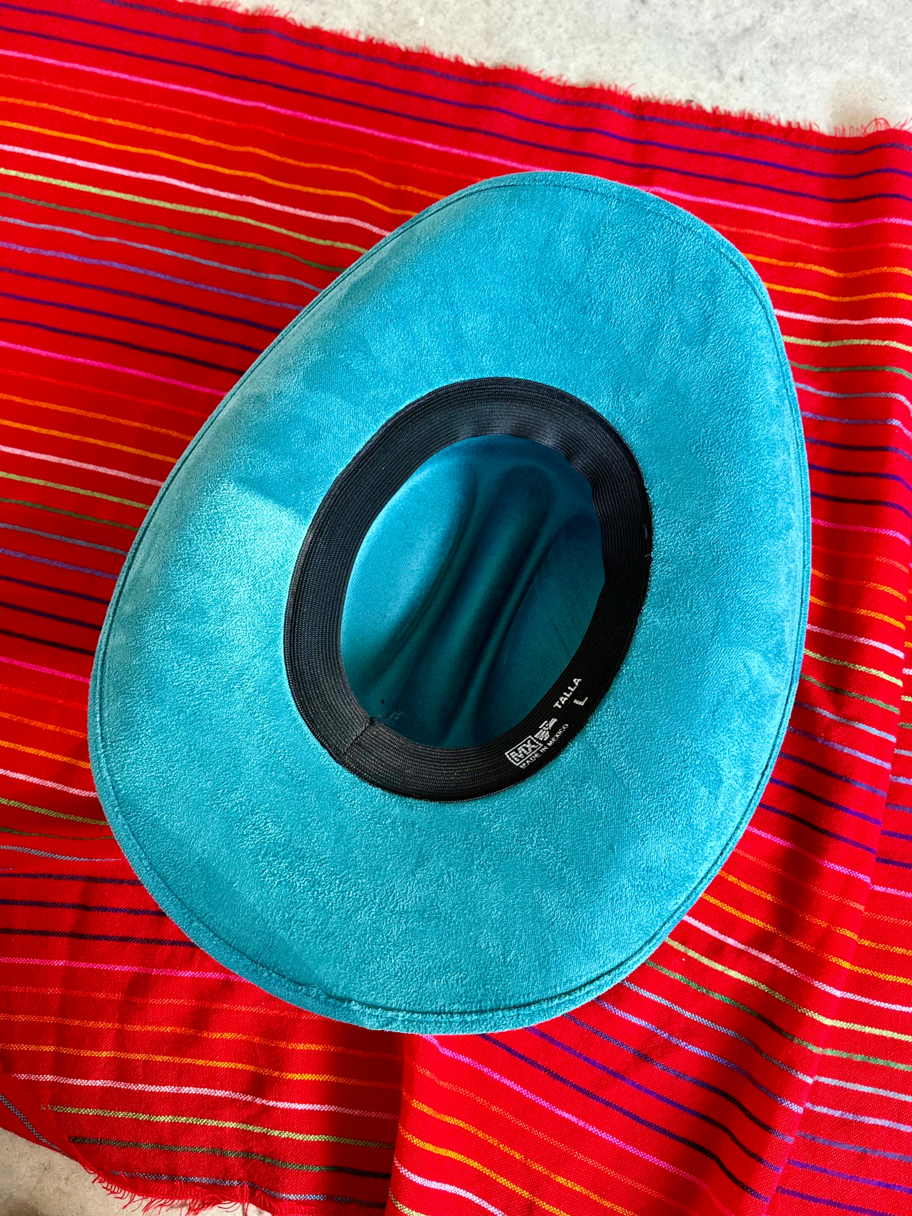Large Teal Vegan Suede Cowgirl with Faux Pearls