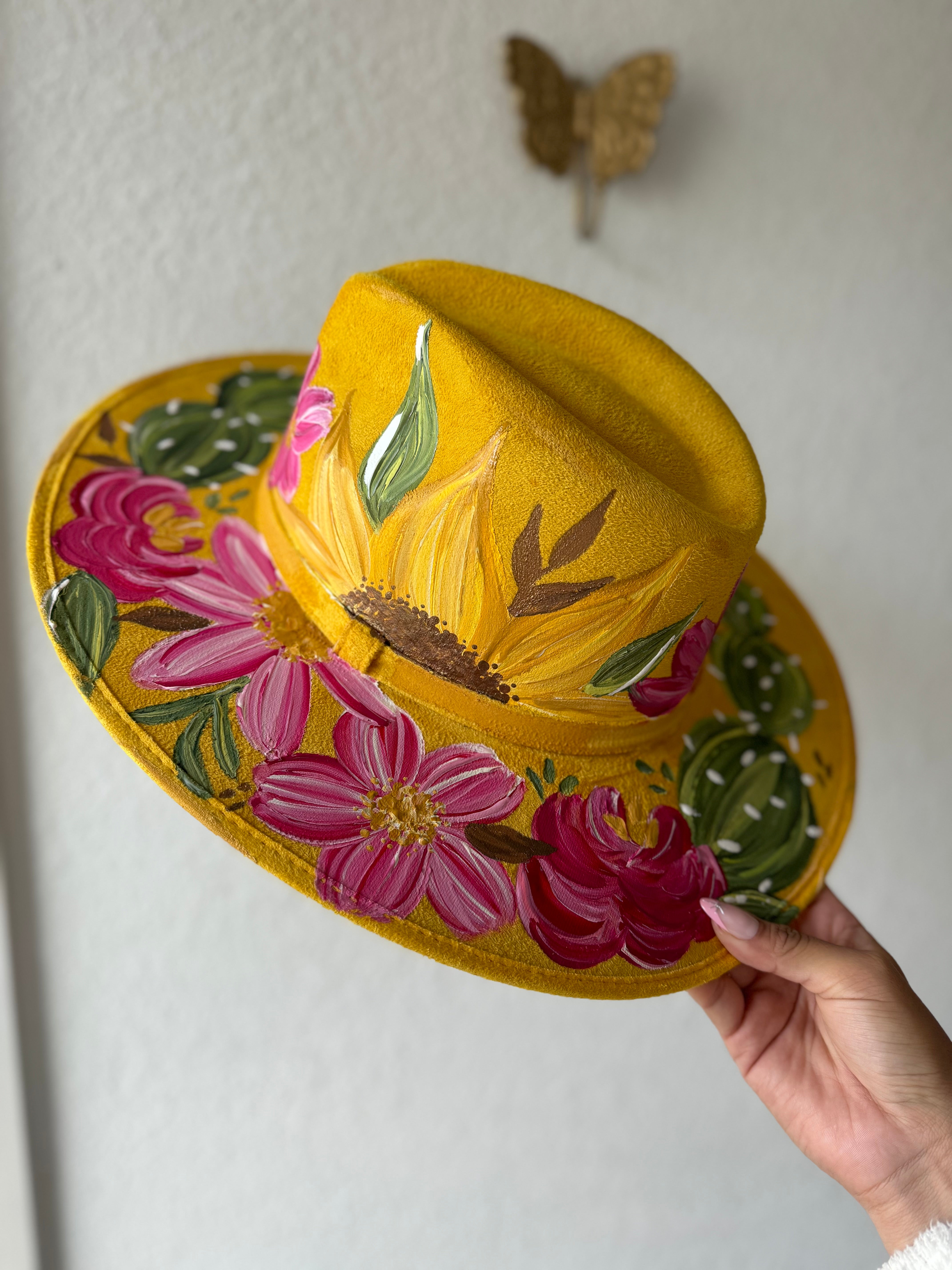 Medíum Mustard Floral Fedora