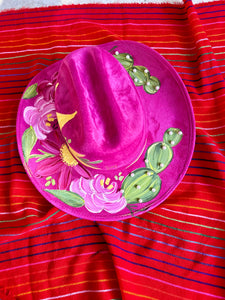 Large Pink Cactus Vegan Suede Cowgirl with Faux Pearls