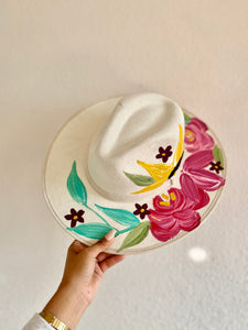 Large Fedora with Sunflower in White
