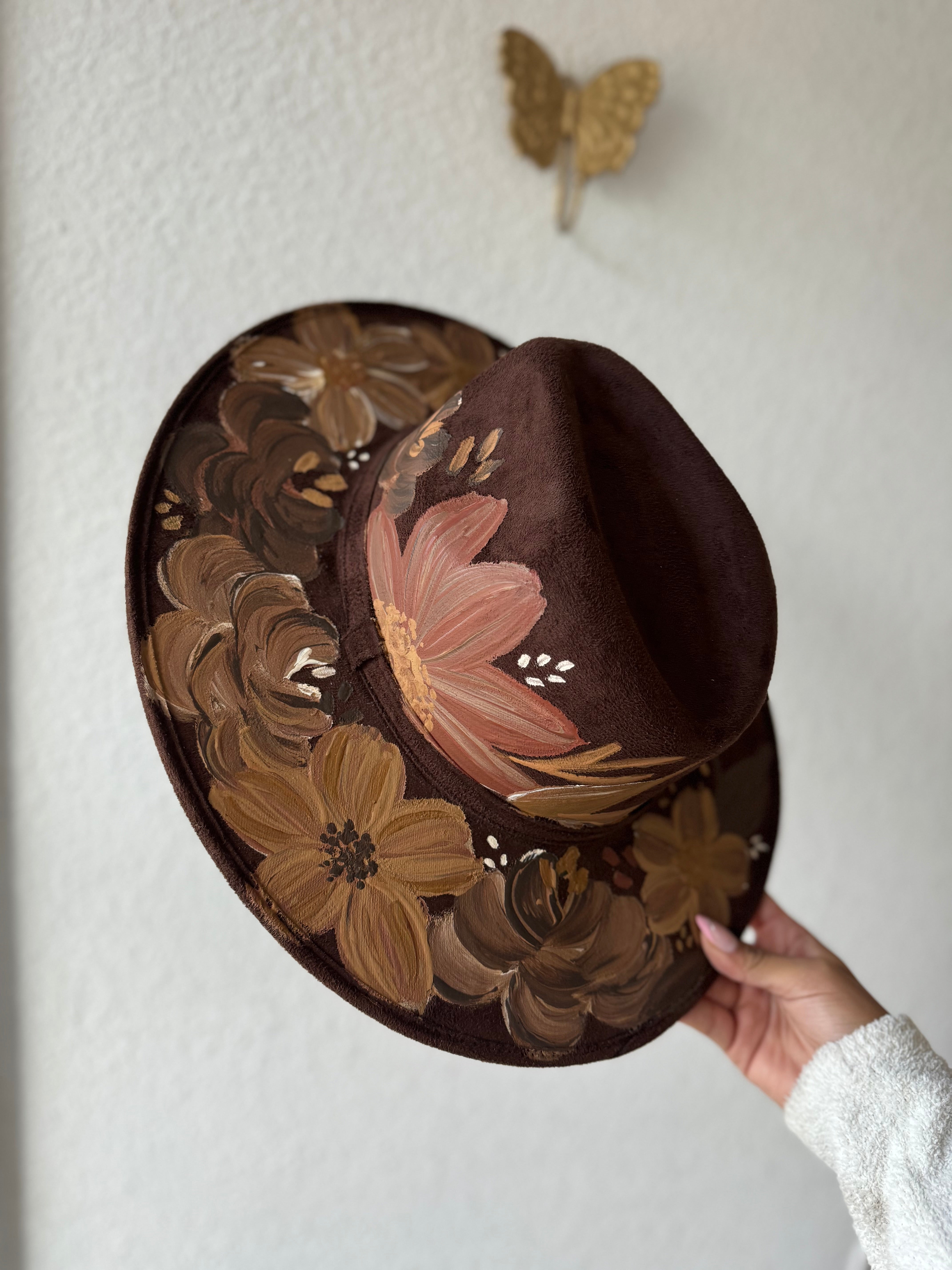 Large Dark Brown Floral Fedora