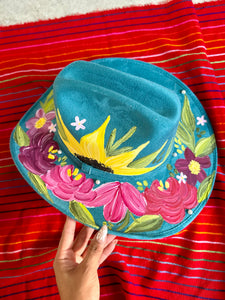 Large Teal Vegan Suede Cowgirl with Faux Pearls