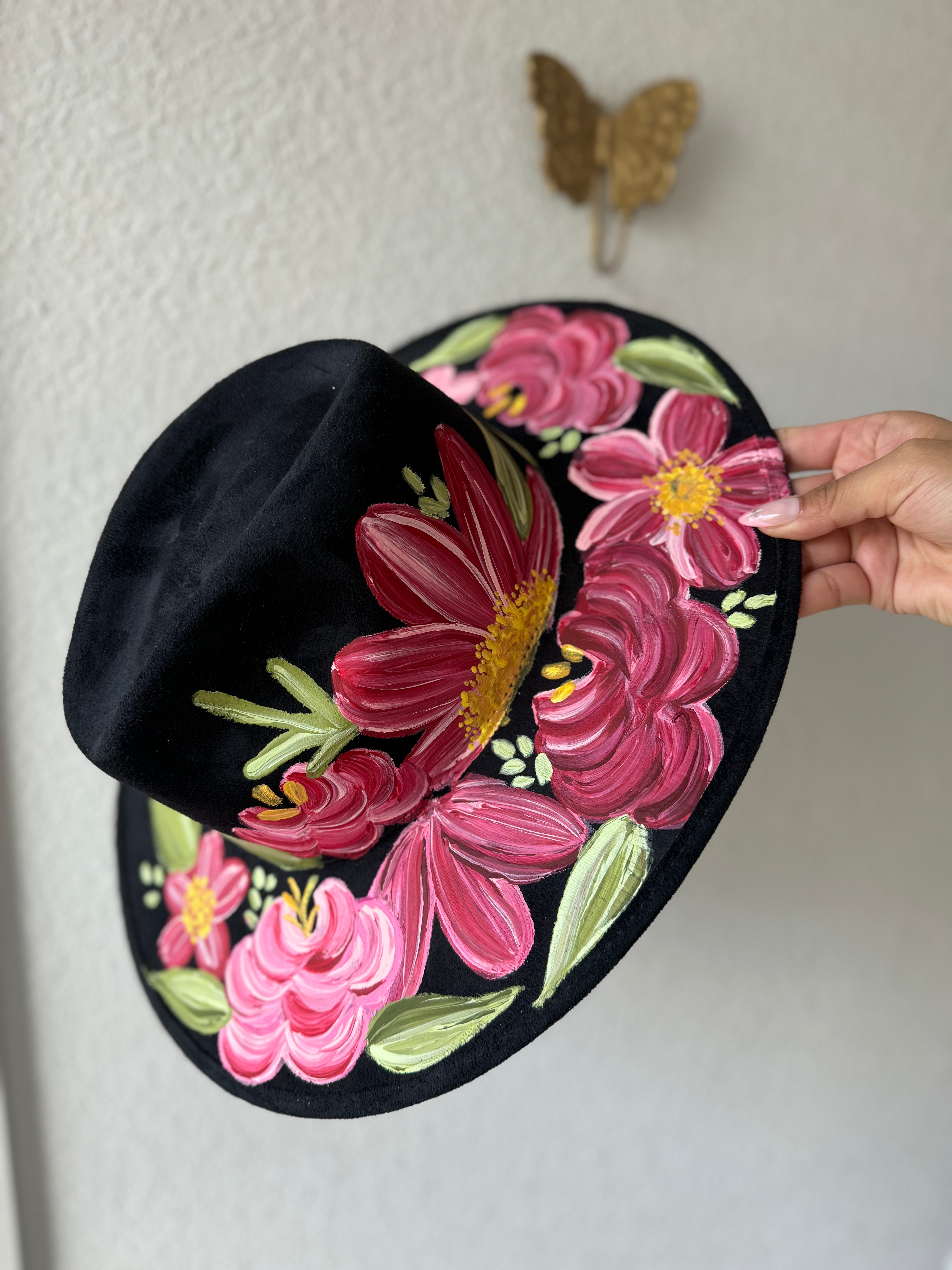 Medíum Black Floral Fedora