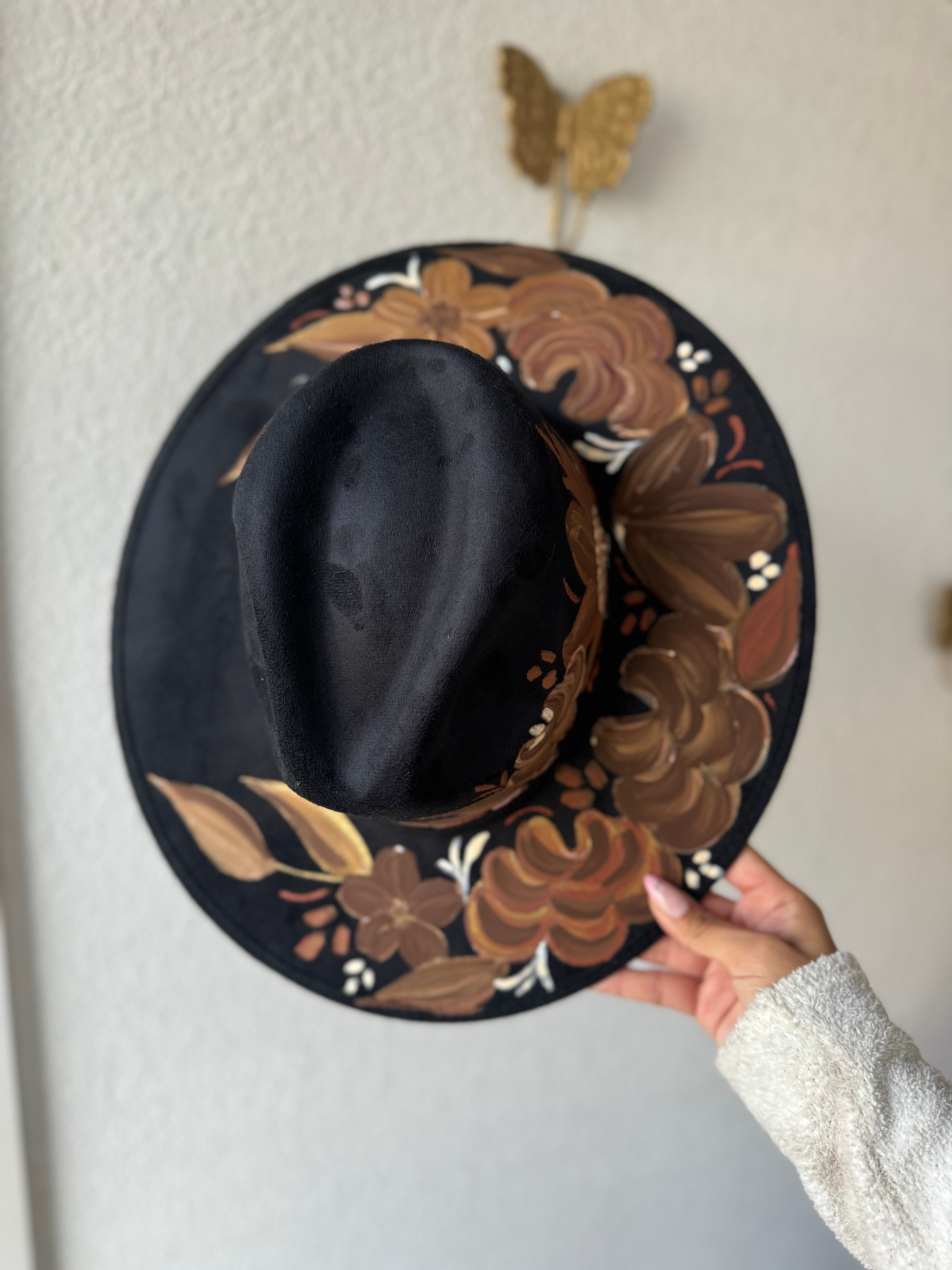 Medium Black Brown Floral Fedora