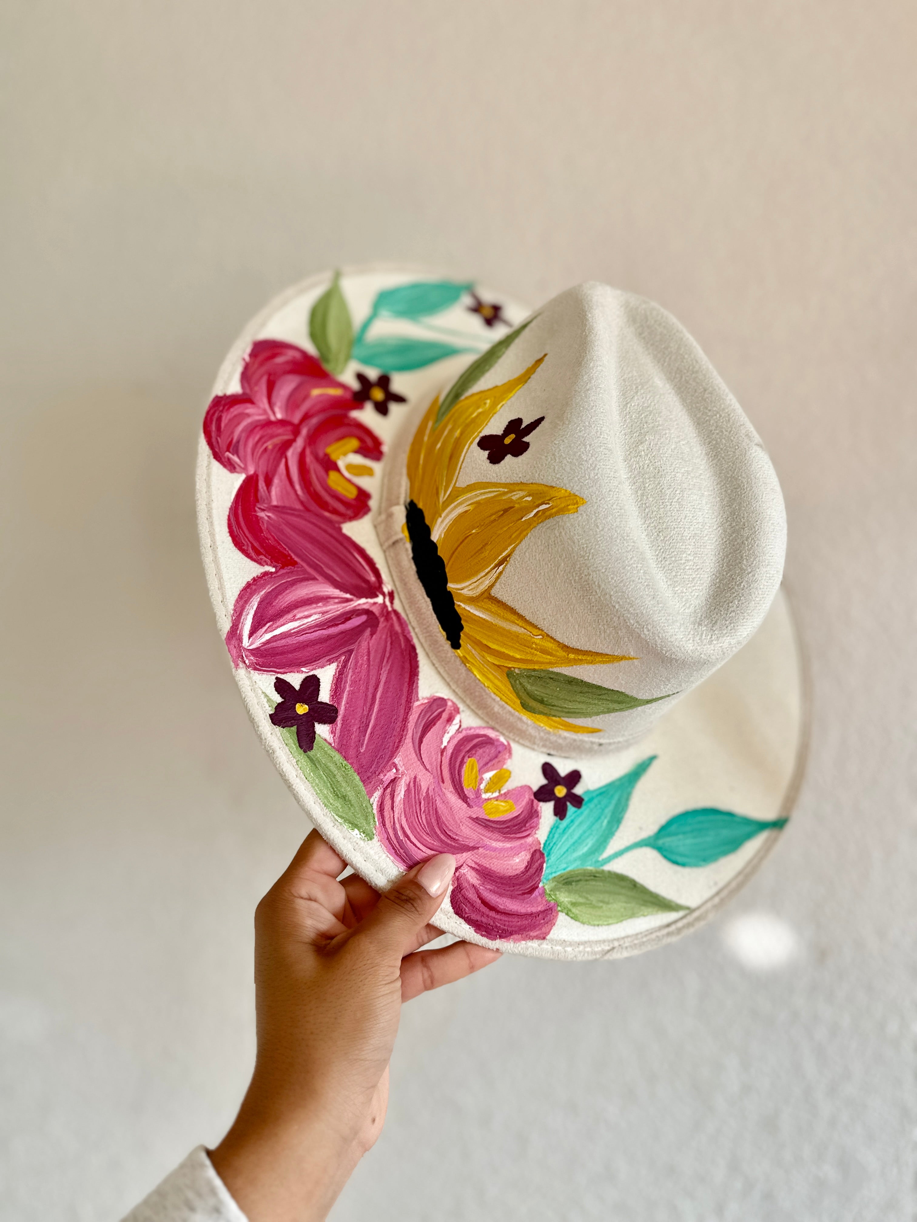 Large Fedora with Sunflower in White
