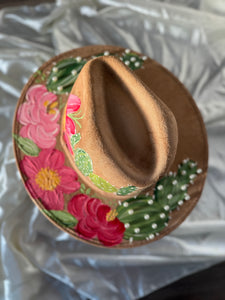 Large Tan Fedora with Cactus Pearl