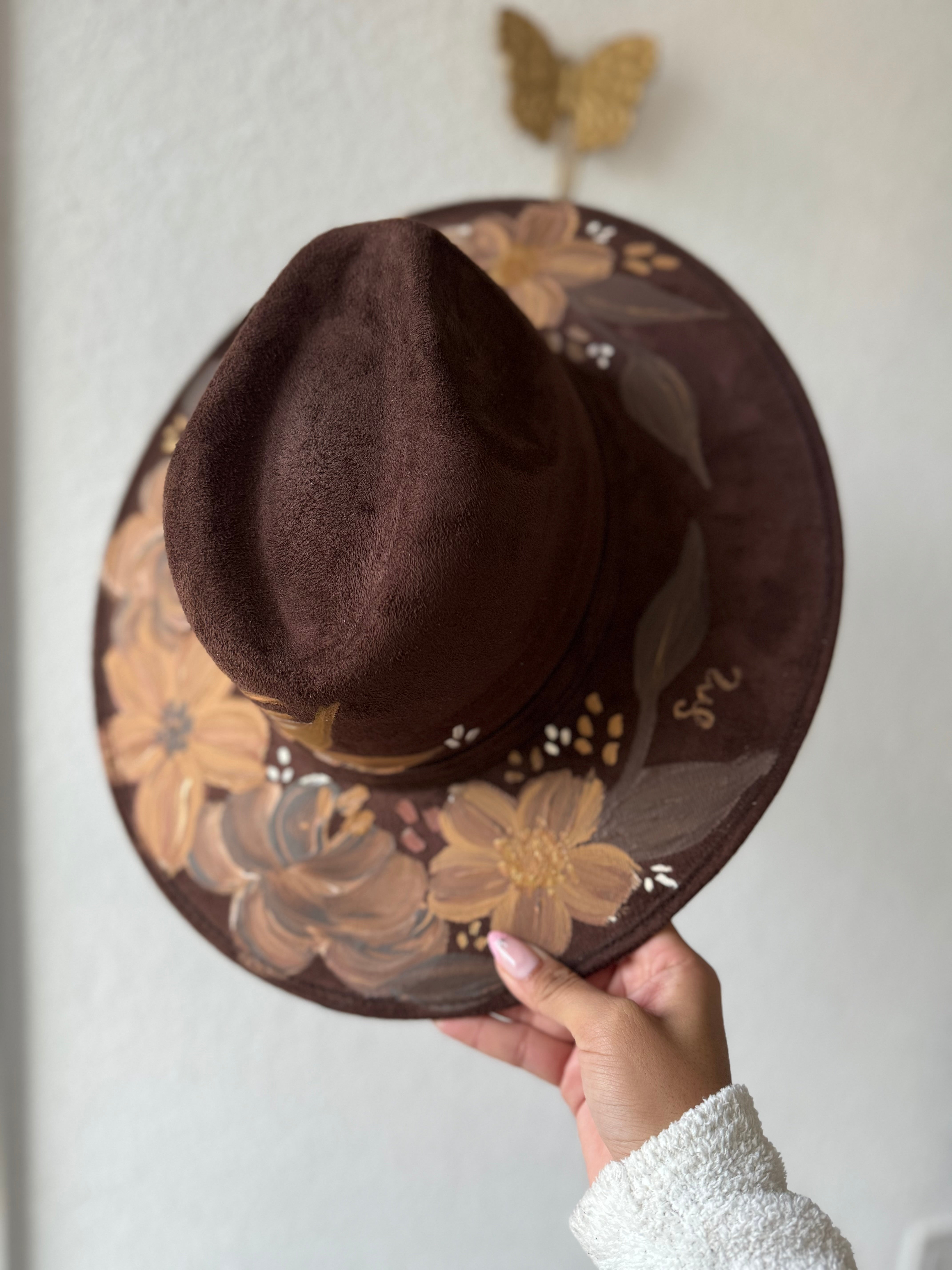 Large Dark Brown Floral Fedora