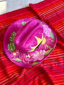 Large Pink Cactus Vegan Suede Cowgirl with Faux Pearls