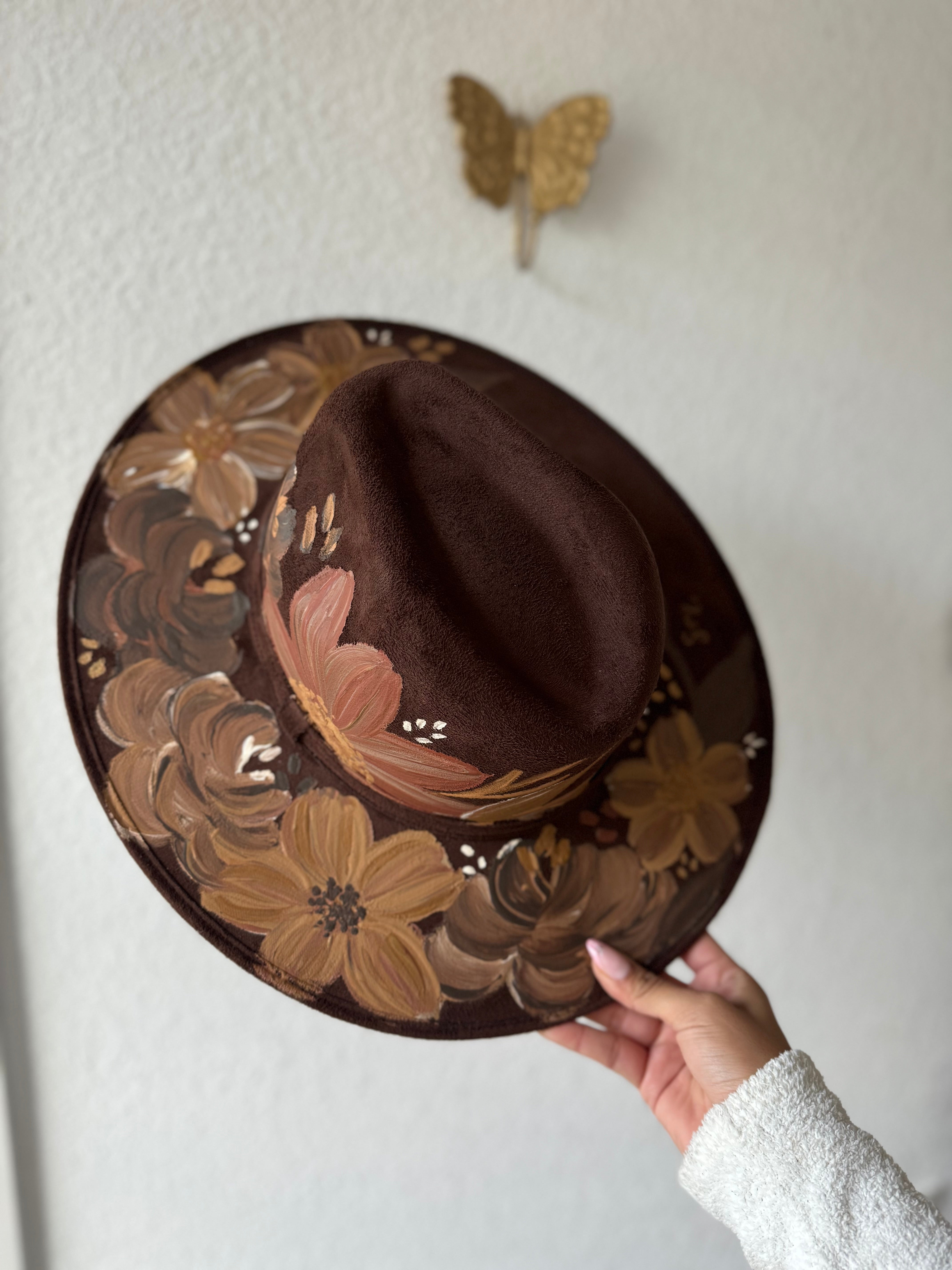 Large Dark Brown Floral Fedora