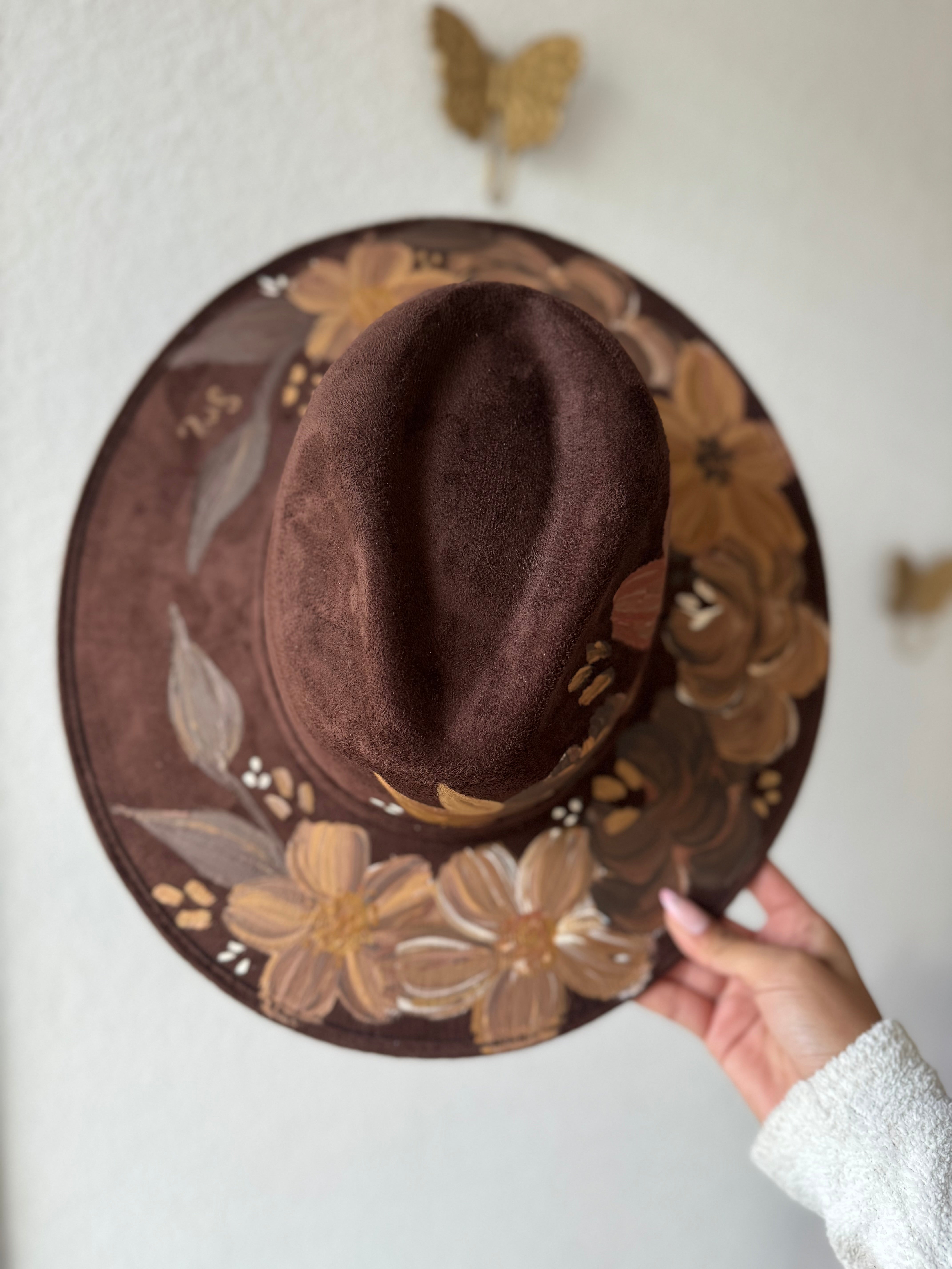 Large Dark Brown Floral Fedora