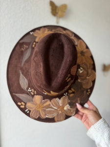 Large Dark Brown Floral Fedora